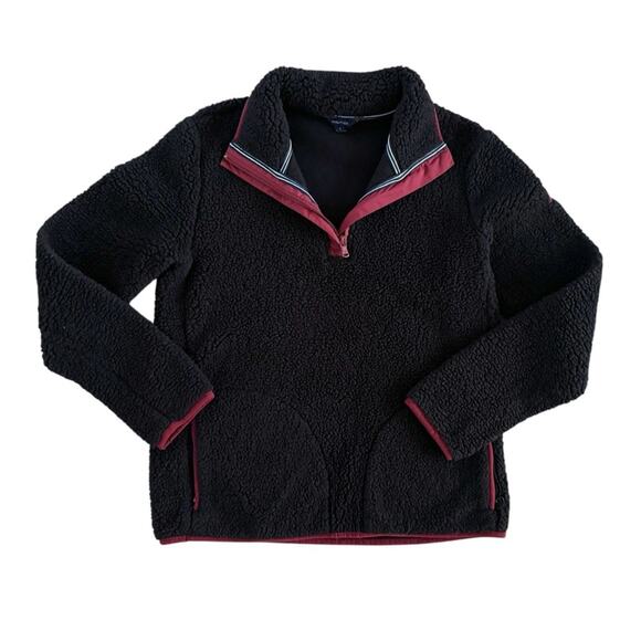 Nautica fleece 1/4 zip pullover jacket Women Sz Small black Cabincore Cozy Warm - Picture 1 of 10